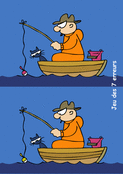 P&ecirc;cheur et son chat : trouve les erreurs